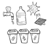 Set of doodle outline ecological icons isolated on white background. Zero waste life concept. Earth day concept vector