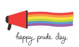 Minimal banner for happy pride day. Rainbow from loudspeaker. Vector illustration