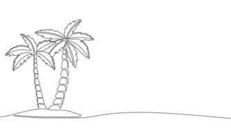 Little island with palm tree, one line continuous illustration. Line art tropical tree vector