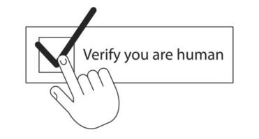 Human verification black and white concept vector spot illustration. Editable 2D flat monochrome cartoon hand for web design. Creative line art idea for website, mobile, blog