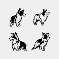 set of Border collie dog silhouettes vector