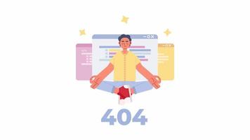 Animated software engineer 404 error. Failure in coding. Empty state 4K video footage with alpha channel transparency. Flash message. Color failed loading animation for UI, UX web design