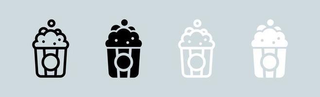 Popcorn icon set in black and white. Entertainment signs vector illustration.
