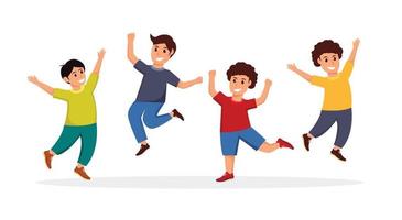 group of boy happy dance movements isolated vector