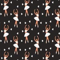 Seamless pattern of a faceless dancing ballerina silhouette with the butterfly on black background vector