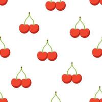 Seamless pattern with twin red cherries with a stem on white background. Healthy vegetarian food with berry fruits vector