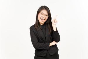 Got a Solution, Thinking Of Beautiful Asian Woman Wearing Black Blazer Isolated On White Background photo