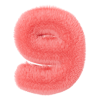 roze en pluizig 3d aantal negen Aan transparant achtergrond net zo png. harige, zacht en harig symbool 9. trendy, schattig ontwerp element. besnoeiing uit voorwerp. 3d weergave. png