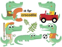 Vector set of crocodile cartoon in different activity