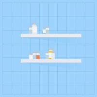 Shelves with medical bottles with medicine vector