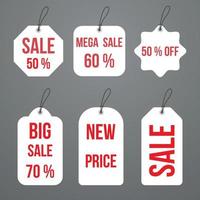 Collection of realistic white price tags. Label of special offer or discount on purchases. vector