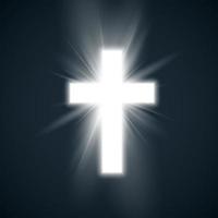 blanco cruzar con resplandor símbolo de cristiandad. santo cruzar en oscuro antecedentes. símbolo de esperanza y fe. vector ilustración