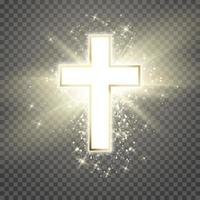 blanco cruzar con dorado marco y brillar símbolo de cristiandad. símbolo de esperanza y fe. vector ilustración