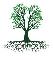 Green spring Tree with Roots. Vector Illustration.