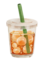 watercolor plastic cold coffee drink beverage ice americano with straw png