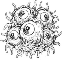 Spooky zombie eyeball horror nightmare illustrations monochrome vector