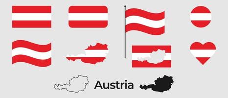 bandera de Austria. silueta de Austria. nacional símbolo. cuadrado, redondo y corazón forma. el símbolo de el Austria bandera vector