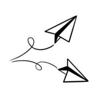 Set of doodle paper plane icon. Hand draw paper airplane. Vector Illustration.