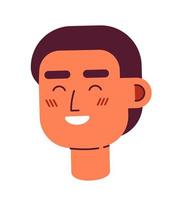 Happy short haired man with closed eyes semi flat vector character head. Colorful avatar icon. Editable cartoon user portrait. Simple colour spot illustration for web graphic design and animation