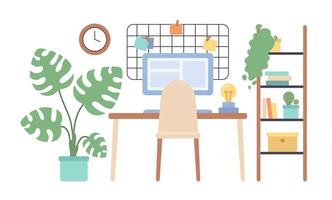 Aesthetic cozy workspace at home 2D vector isolated spot illustration. Home office setup inspiration flat composition on cartoon background. Colorful editable scene for mobile, website, magazine