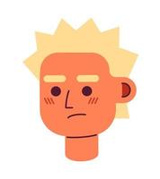 Irritated young man with prickly hair semi flat vector character head. Colorful avatar icon. Editable cartoon user portrait. Simple colour spot illustration for web graphic design and animation