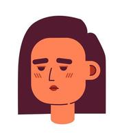 Bored disinterested woman semi flat vector character head. Feeling moody. Colorful avatar icon. Editable cartoon user portrait. Simple colour spot illustration for web graphic design and animation