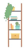 Ladder shelves with books and houseplants semi flat color vector object. Editable icon. Full sized element on white. Simple cartoon style spot illustration for web graphic design and animation