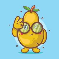 funny pear fruit character mascot with ok sign hand gesture isolated cartoon in flat style design vector