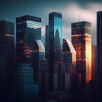 Modern towers and skyscrapers in the financial district in the USA, economic and business industry - AI generated image photo