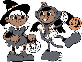 Cute cartoon black and white witch and wizard. Vector illustration. sticker, Halloween