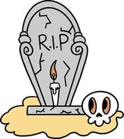 Cartoon illustration of a spooky Halloween grave with a candle. vector