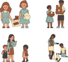 Set of vector illustrations of children and parents. Flat style design.