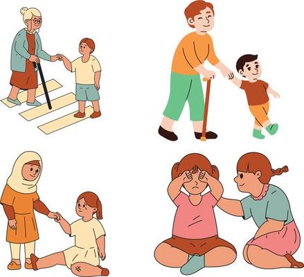 Vector illustration of a set of people in different situations. Mother, father, son, daughter.