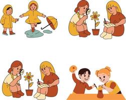 A set of illustrations on the theme of a happy family with children. vector