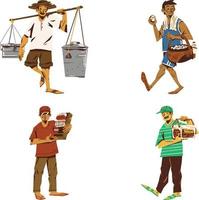 Set of vector illustrations of a farmer with a basket of food.