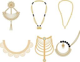 Set of gold necklaces and earrings. Vector illustration.