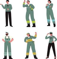 bombero, bombero y bombero en uniforme colocar. plano vector ilustración