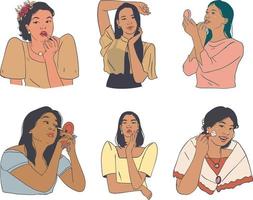 conjunto de mujer en diferente situaciones vector ilustración en dibujos animados estilo.