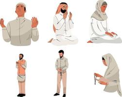 conjunto de musulmán hombre en tradicional ropa Orando. vector ilustración.