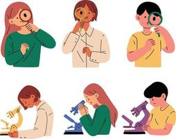 People with Microscope and Magnifying Glass Vector Set.