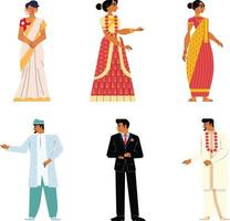 Indian people in traditional clothes. Vector illustration in flat cartoon style.