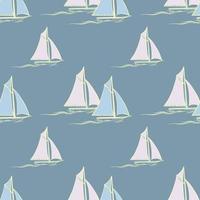 Sailboat and wave. Seamless pattern with cartoon boats. Vector texture.