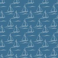 Sailboat and wave. Seamless pattern with cartoon boats. Vector texture.
