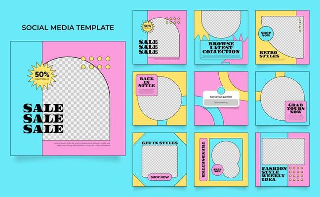social media template banner fashion sale promotion in retro colorful color