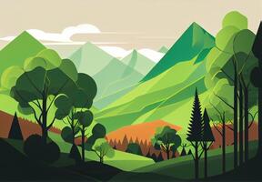 Panoramic abstract mountain scenery in flat style. Natural wallpaper - image photo