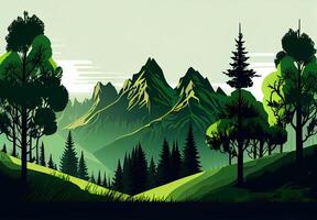 Panoramic abstract mountain scenery in flat style. Natural wallpaper - image photo