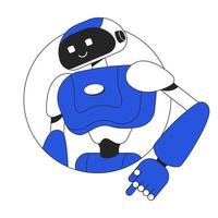 Dancing humanoid robot with smile linear flat color vector character avatar. Editable icon. Half body machine on white. Thin line cartoon style spot illustration for web graphic design and animation