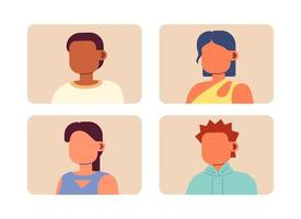 Online video meeting with employees on screens semi flat color vector icons set. Editable full sized elements on white. Simple cartoon style spot illustrations pack for web graphic design, animation