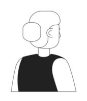 Backside lady with bun hairstyle monochromatic flat vector character. Linear hand drawn sketch. Editable half body person. Simple black and white spot illustration for web graphic design and animation