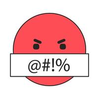 Red angry emoji with censored swearing linear flat color vector icon. Editable thin line element on white. Simple lineart cartoon style spot illustration for web graphic design and animation